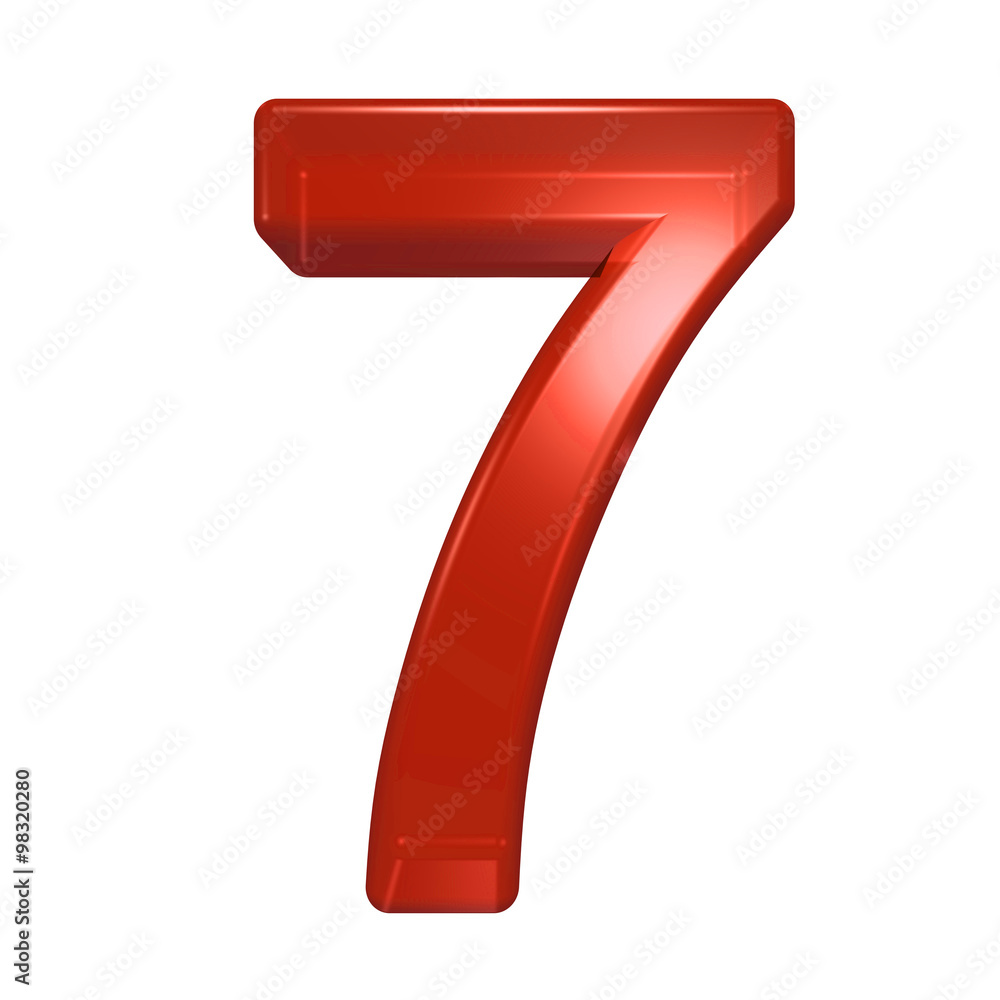 One digit from red glass alphabet set, isolated on white. Computer generated 3D photo rendering. One digit from red glass alphabet set, isolated on white. Computer generated 3D photo rendering.