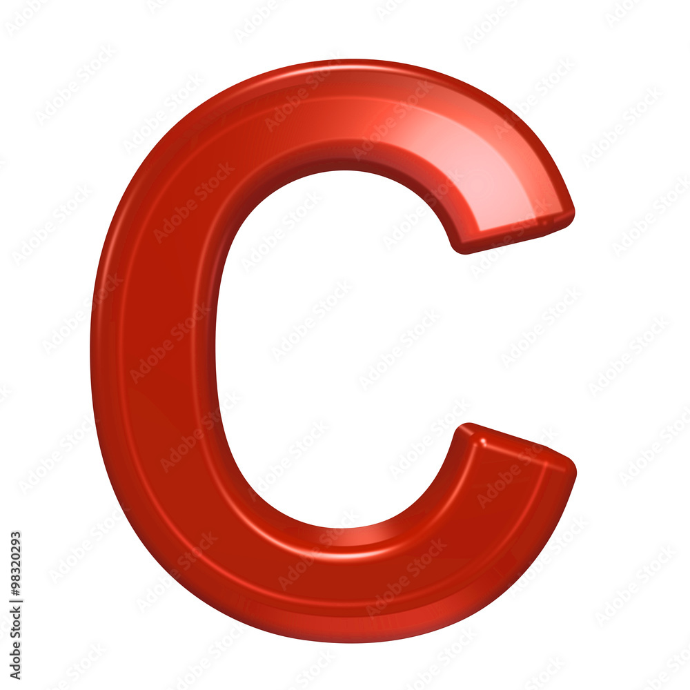 One letter from red glass alphabet set, isolated on white. Computer generated 3D photo rendering. One letter from red glass alphabet set, isolated on white. Computer generated 3D photo rendering.
