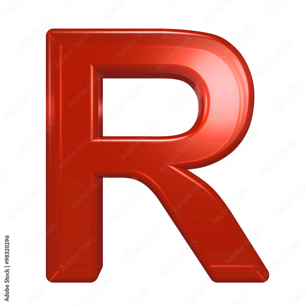 One letter from red glass alphabet set, isolated on white. Computer generated 3D photo rendering. One letter from red glass alphabet set, isolated on white. Computer generated 3D photo rendering.