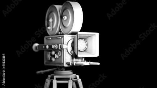 Untextured vintage movie camera isolated on black