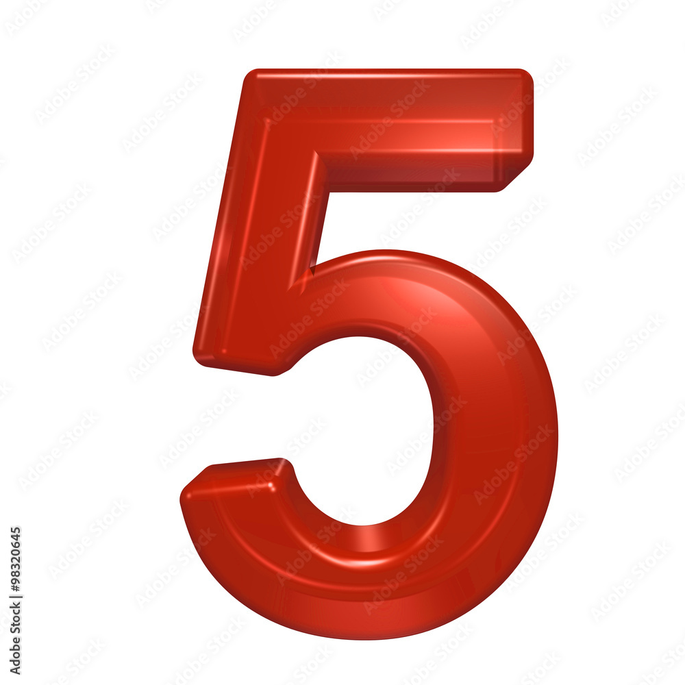 One digit from red glass alphabet set, isolated on white. Computer generated 3D photo rendering. One digit from red glass alphabet set, isolated on white. Computer generated 3D photo rendering.