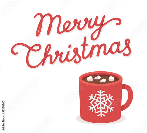 Merry Christmas card with hot chocolate cup
