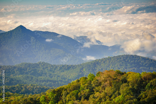Landscape many mountain forest with sea mist behind winter of Thailand at Chiang Mai © xixstock