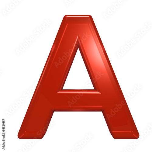 One letter from red glass alphabet set, isolated on white. Computer generated 3D photo rendering.