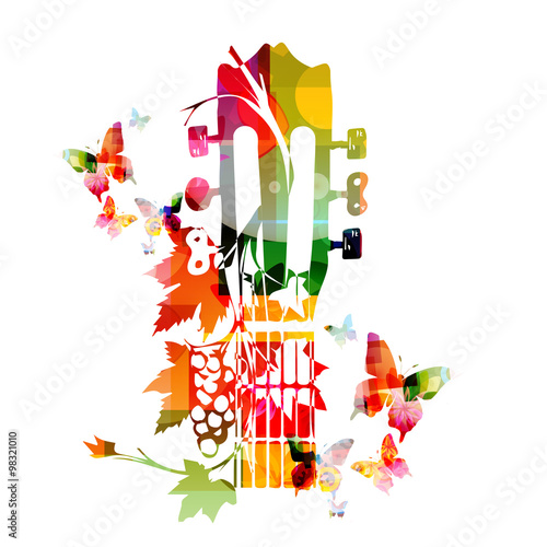 Colorful guitar fretboard with vines