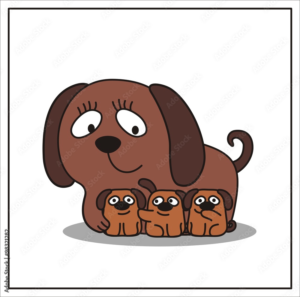 mother and child, cartoon mama dog and three little puppy Stock Vector | Adobe Stock mother and child, cartoon mama dog and three little puppy Stock Vector | Adobe Stock