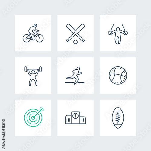 different kind of sports, line icons in squares