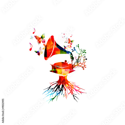 Colorful gramophone design with butterflies