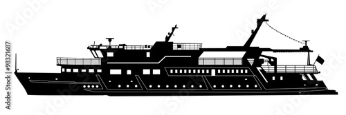Silhouette of touristic pleasure boat isolated on white. Vector illustration