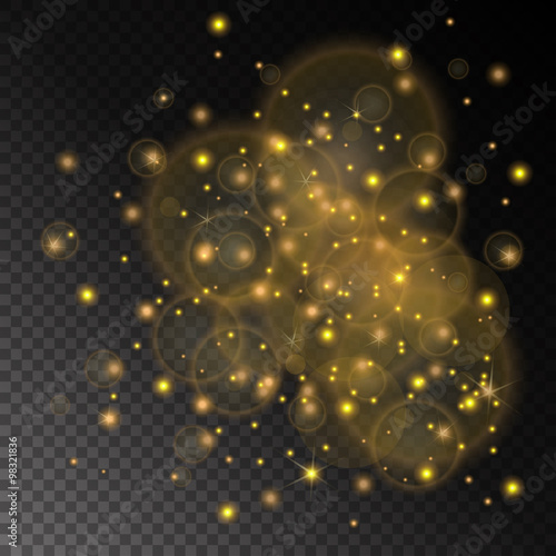 Vector golden lights concept abstract on transparent chess board background. Luxury design. Vector illustration
