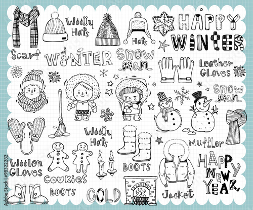 Hand drawn winter set 