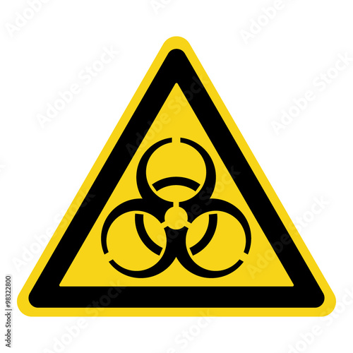 Biohazard Sign. Symbol of biological threat alert. Black hazard emblem isolated in yellow triangle on white background. Danger label. Warning icon. Stock Vector Illustration