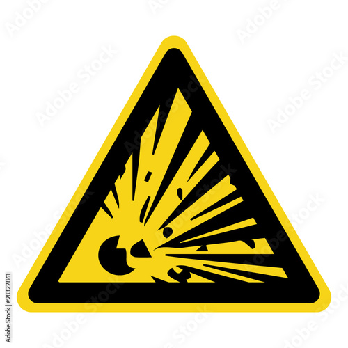Explosive Hazard Sign. Danger symbol. Yellow icon isolated in black triangle on white background. Warning icon. Vector illustration