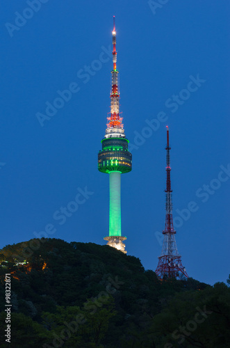 Photography Seoul tower at night.Namsan Mountain in korea.