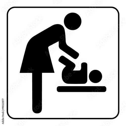 Mothers room sign. Mother swaddle baby icon on white background. Symbol of Toilet denoting Room for women and baby. Mother and baby WC emblem. Baby Changing Room emblem. Baby care room label. Vector