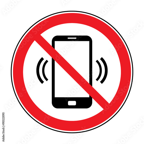 No cell phone sign. Mobile phone ringer volume mute sign. No smartphone allowed icon. No Calling label on white background. No Phone emblem great for any use. Stock Vector Illustration