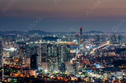 Seoul City skyline at night, South Korea.