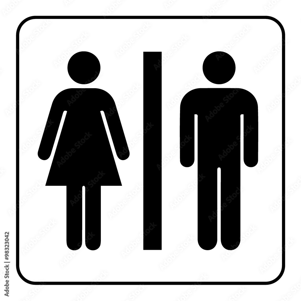 Restroom sign. Male and female toilet icon denoting restroom facilities for both men and women. Lady and a man WC emblem. Lavatory symbol on white background. Stock Vector Illustration Restroom sign. Male and female toilet icon denoting restroom facilities for both men and women. Lady and a man WC emblem. Lavatory symbol on white background. Stock Vector Illustration