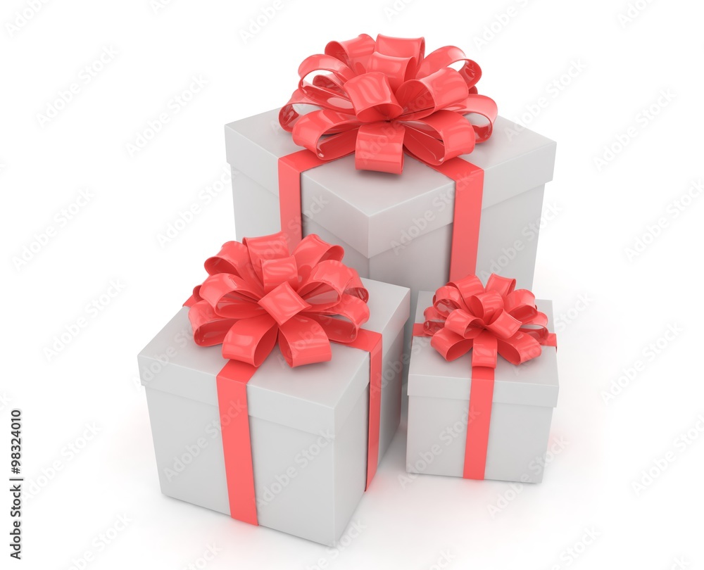 Obraz premium three gift boxes with bows isolated on white