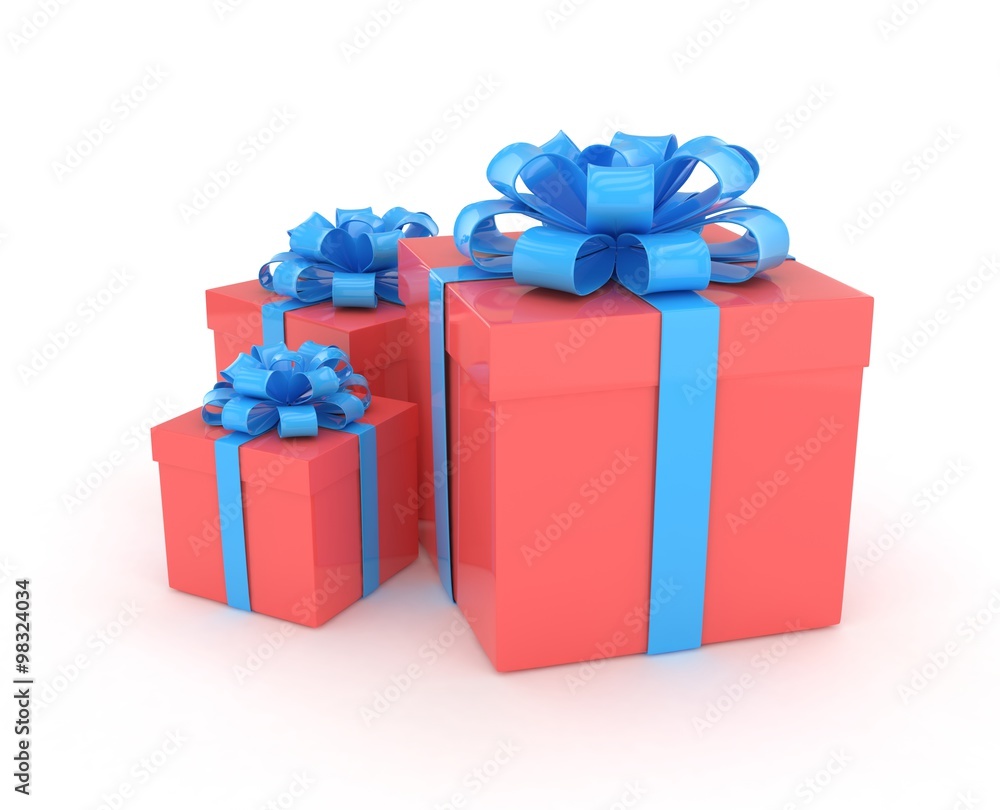 Fototapeta premium three gift boxes with bows isolated on white
