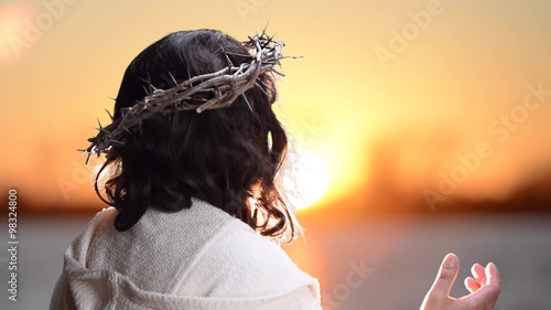 Jesus with Crown of Thorns Praying