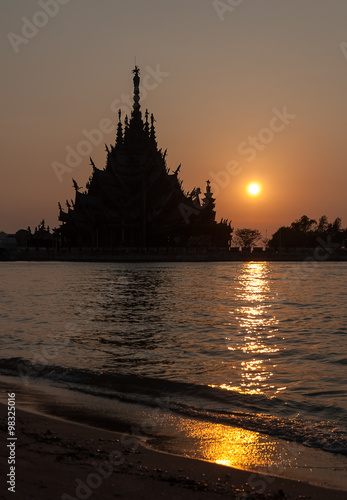 Sunset at the Temple of truth in Pattaya