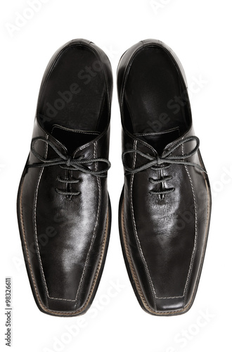 Man's black leather shoes isolated on white. 