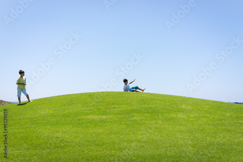 Enjoying on perfect grass field