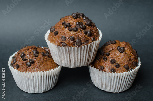 chocolate muffins on a dark background