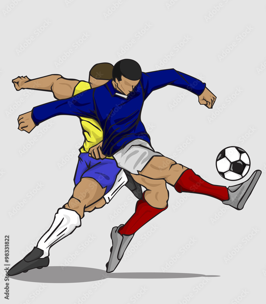 Vector illustration Soccer player kicking the ball and fan ball background