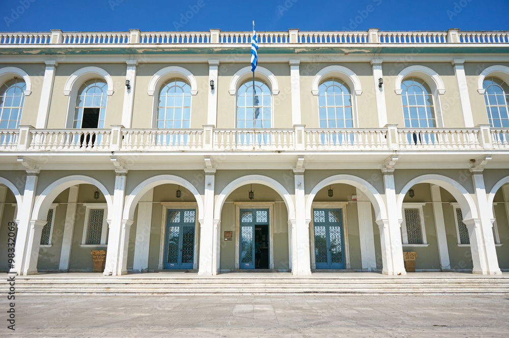 facade of museum in Zakynthos City, Greece.