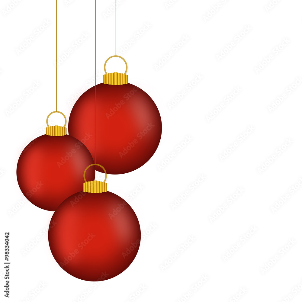 Christmas card with three red balls on a white background
