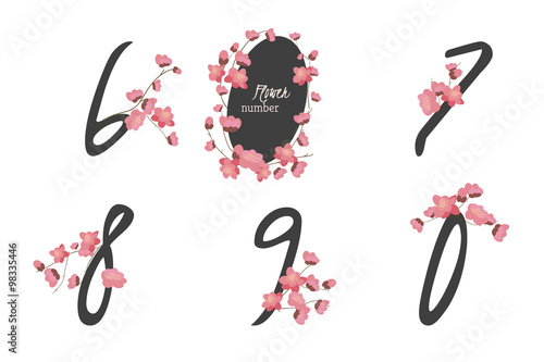 Floral sakura collection numbers in vintage color.