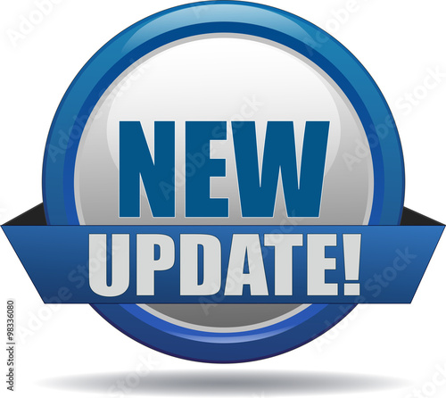 NEW UPDATE / realistic modern glossy 3D eps vector sign / icon in blue with a banderole