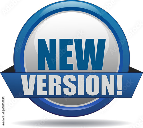 NEW VERSION / realistic modern glossy 3D eps vector sign / icon in blue with a banderole