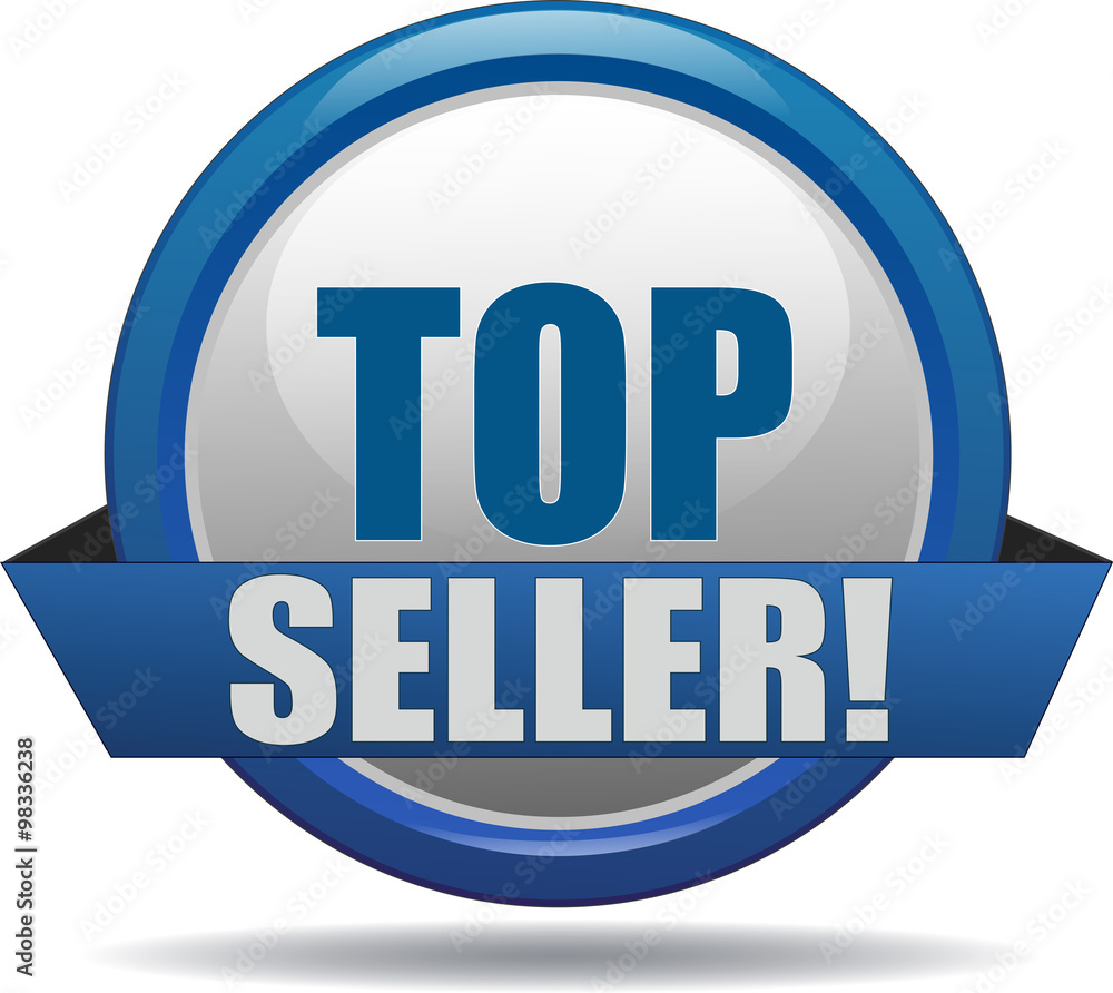 TOP SELLER / realistic modern glossy 3D eps vector sign / icon in blue with a banderole TOP SELLER / realistic modern glossy 3D eps vector sign / icon in blue with a banderole