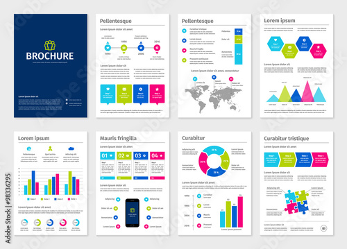 Business colorful A4 brochures with infographic vector elements.