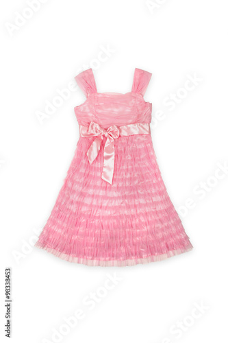 pink baby dress with a bow on a white background