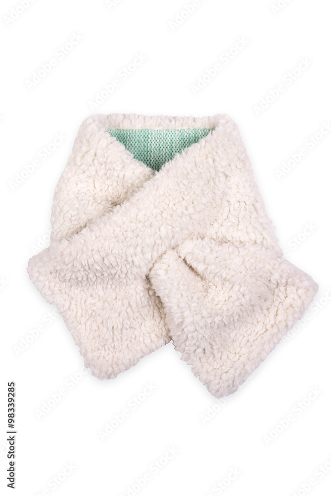 Women's fur white scarf on a white background Women's fur white scarf on a white background