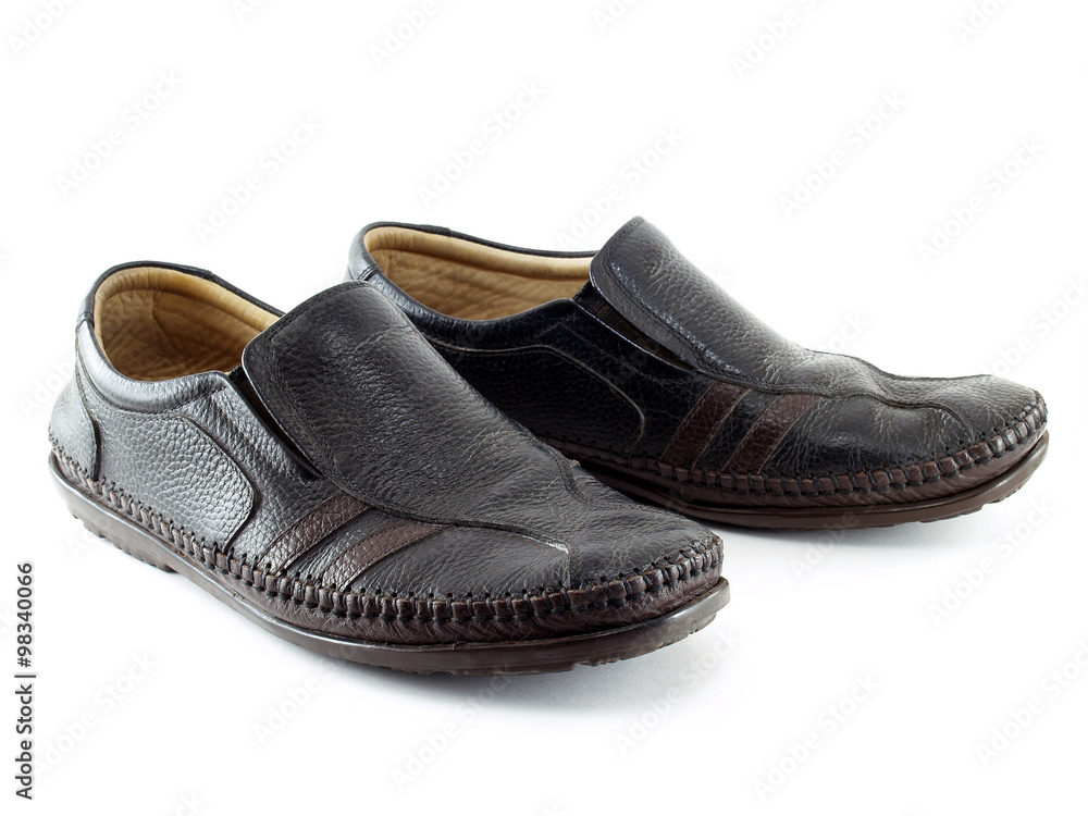 pair of rough skin leather shoes for men isolated on white, old faux leather flat heel shoes pair of rough skin leather shoes for men isolated on white, old faux leather flat heel shoes