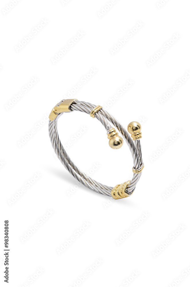 silver bracelet with gold accents on a white background silver bracelet with gold accents on a white background