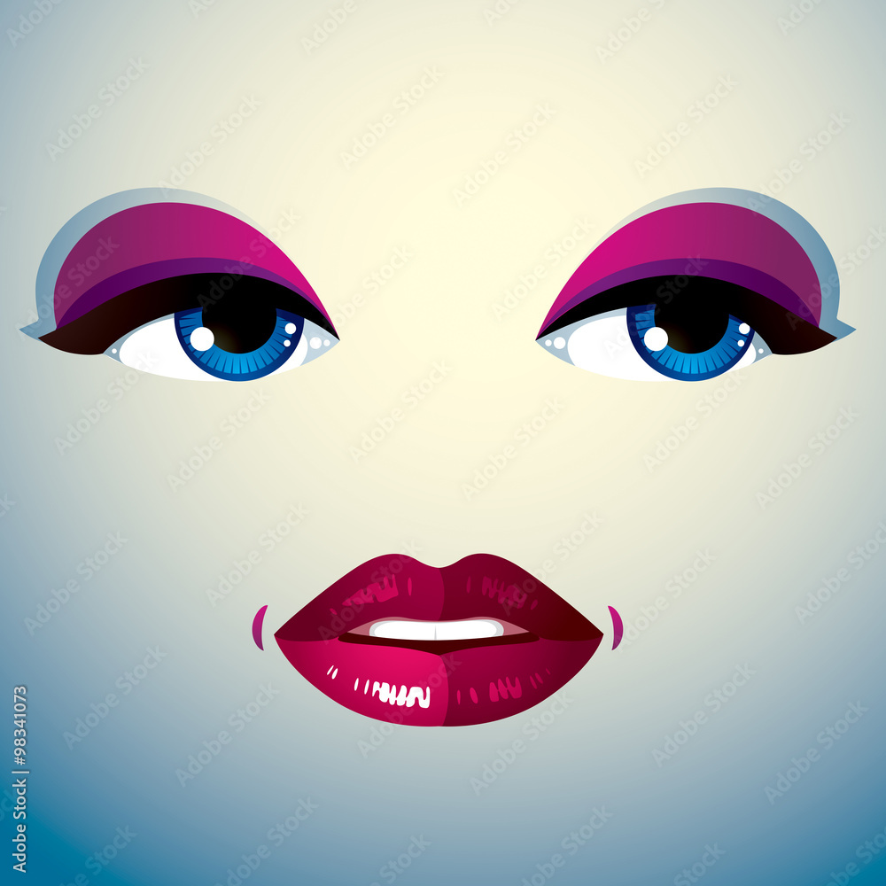 Cosmetology theme image. Young pretty lady. Human eyes and lips Cosmetology theme image. Young pretty lady. Human eyes and lips