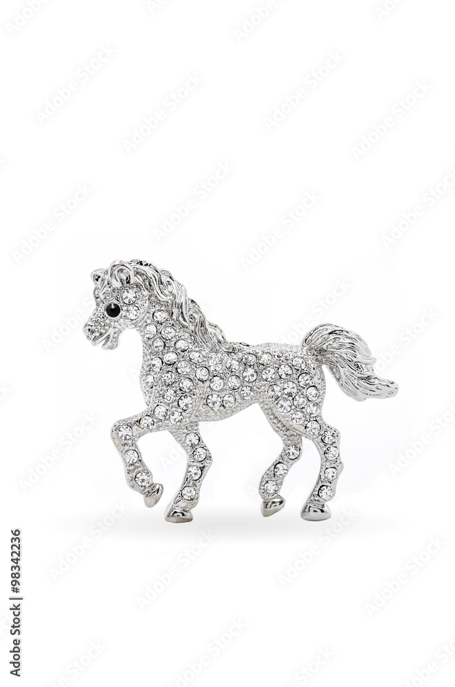 horse brooch with diamonds on a white background