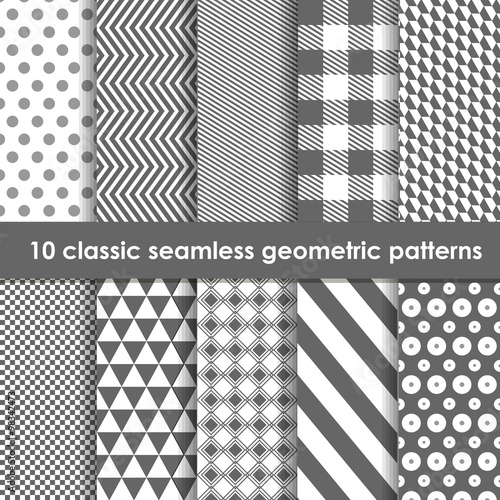 Set of 10 monochrome classic seamless geometric patterns