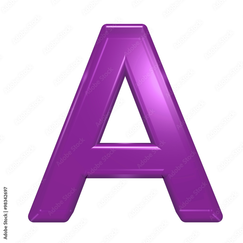 One letter from purple glass alphabet set, isolated on white. Computer generated 3D photo rendering. One letter from purple glass alphabet set, isolated on white. Computer generated 3D photo rendering.