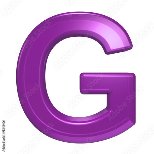 One letter from purple glass alphabet set, isolated on white. Computer generated 3D photo rendering.