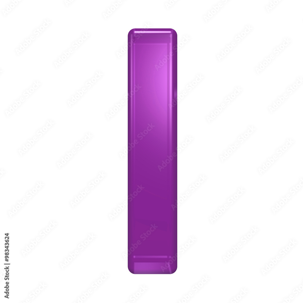 One letter from purple glass alphabet set, isolated on white. Computer generated 3D photo rendering.