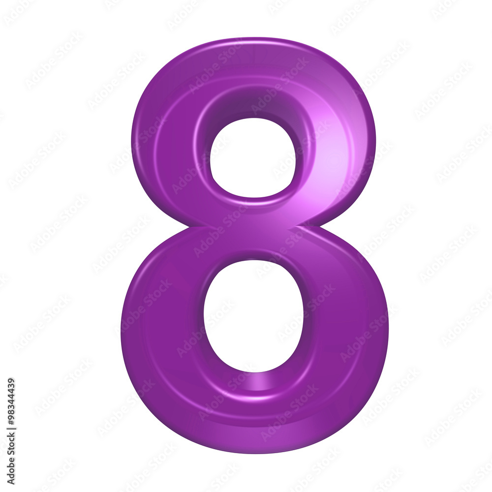 One digit from purple glass alphabet set, isolated on white. Computer generated 3D photo rendering. One digit from purple glass alphabet set, isolated on white. Computer generated 3D photo rendering.