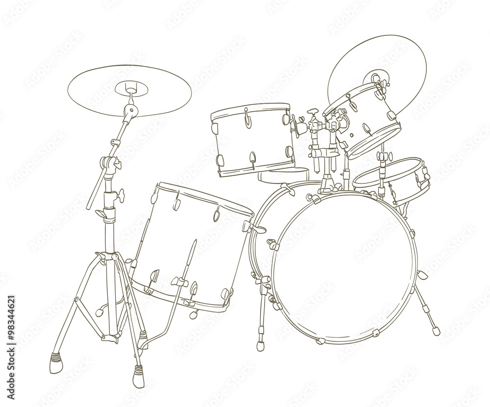 drum set drawing on white. vector