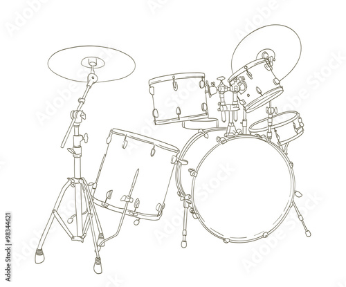 drum set drawing on white. vector